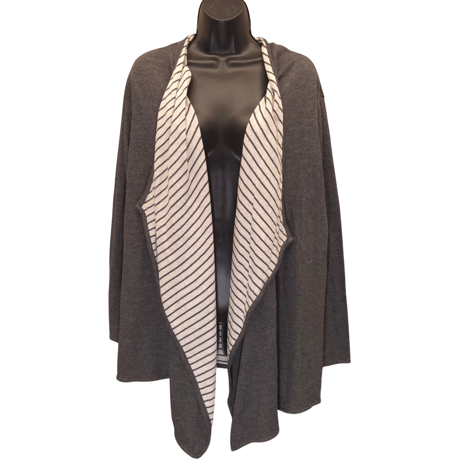 Matilda Jane Womens Xs Charcoal Grey Striped Cardigan Open Front Duster